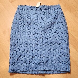 NWT Ann Taylor Blue Embroidered Circle Eyelet Pencil Skirt Size 2
